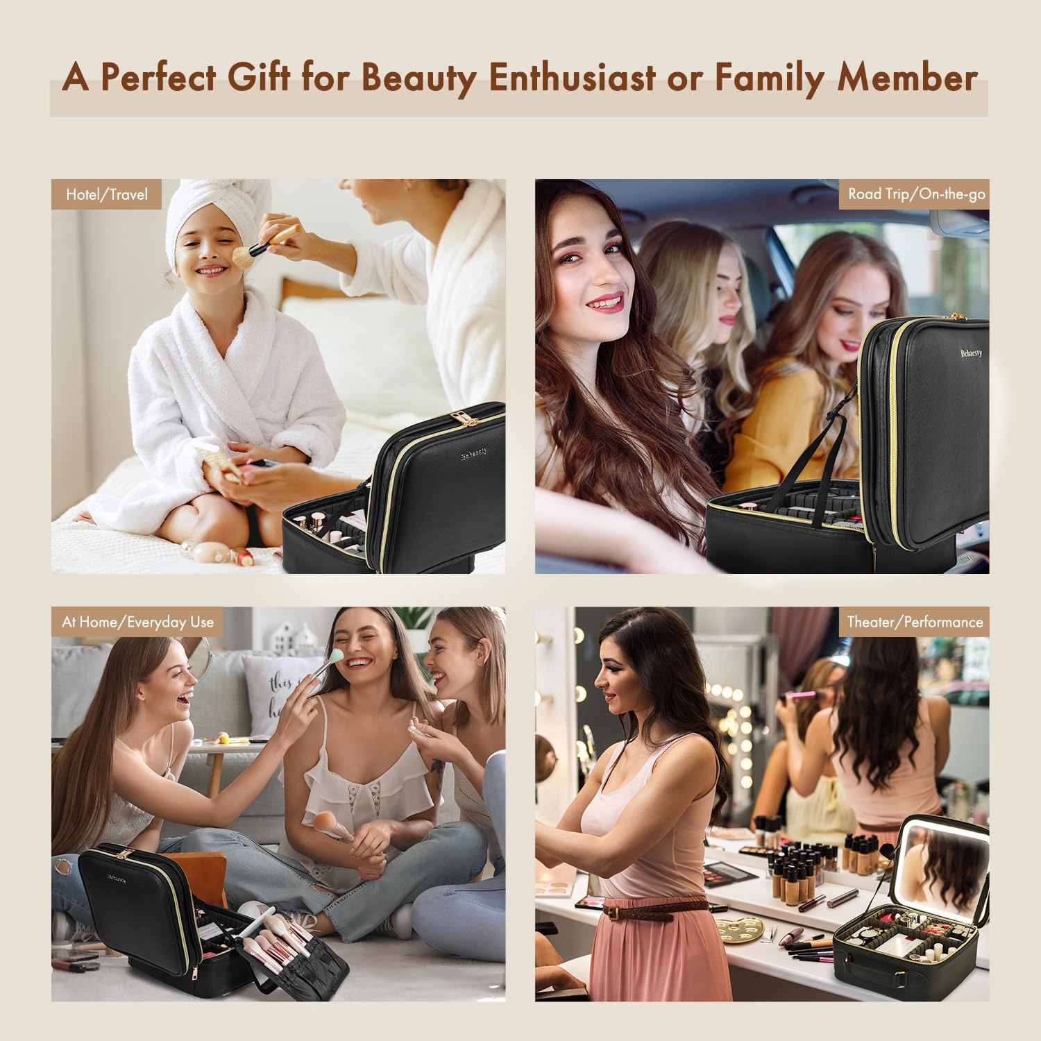 Behaesty hard-shell exterior protects cosmetics on the move