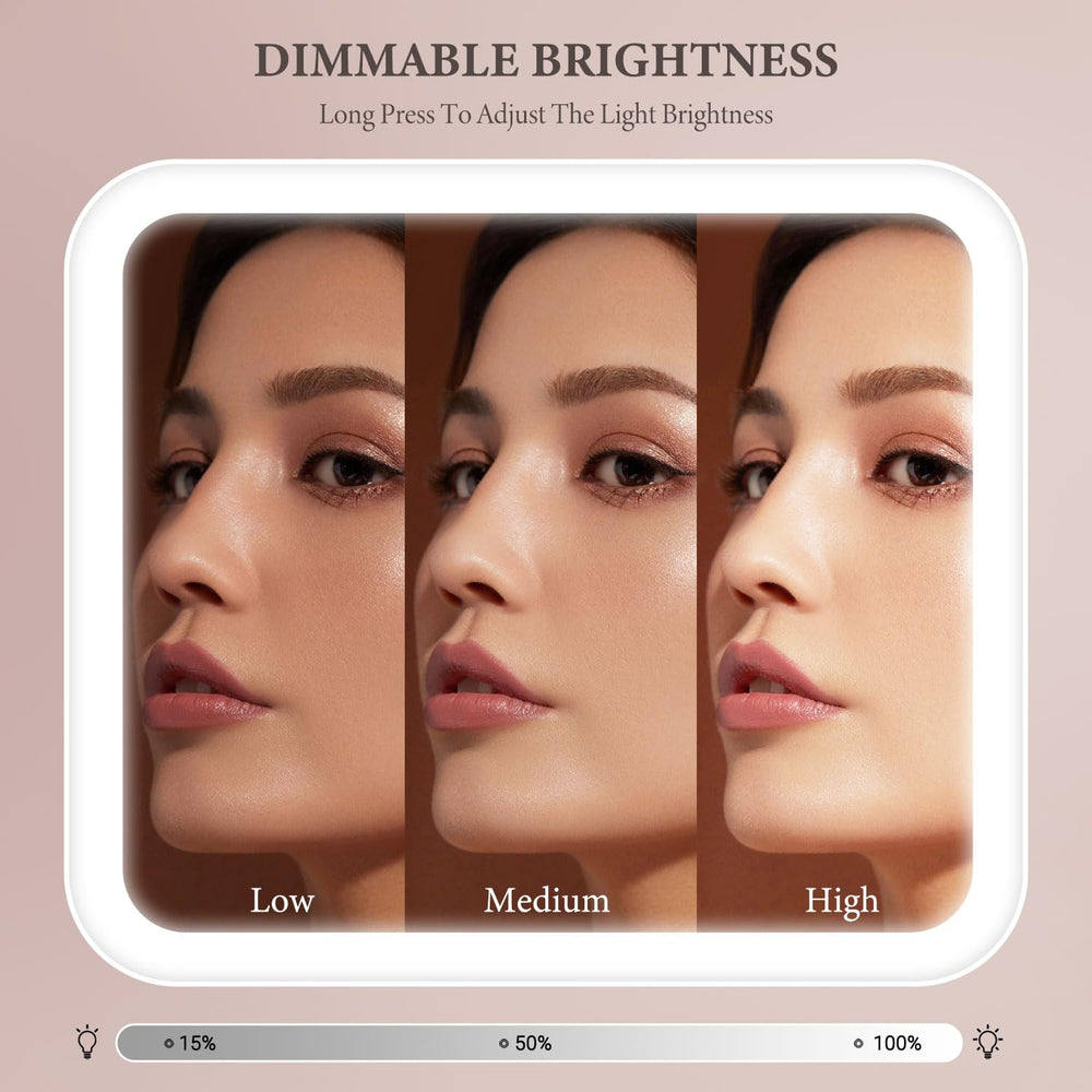 Behaesty travel makeup bag LED light settings demonstrate color temperature options for different lighting.