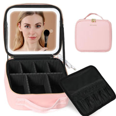Behaesty travel makeup bag with LED mirror on cover for precise makeup application