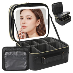 Behaesty travel makeup bag with LED mirror front view for on-the-go touch-ups