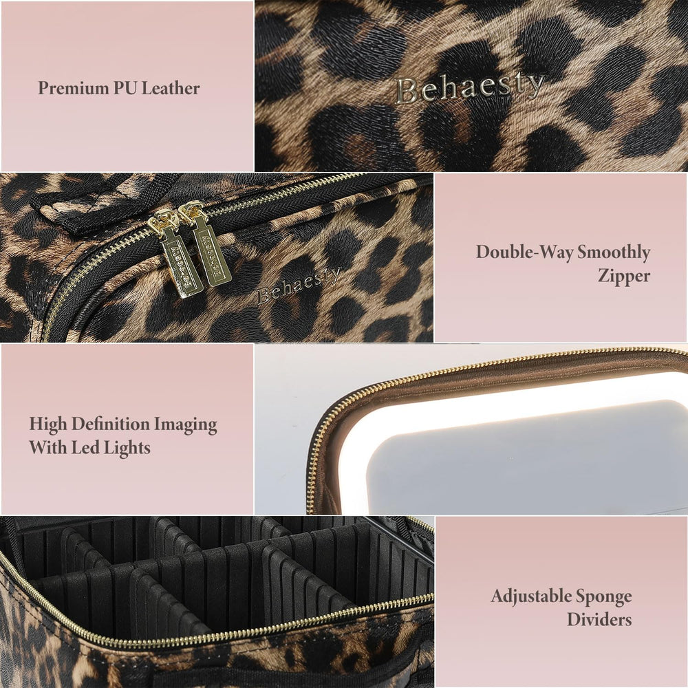 Behaesty travel makeup bag waterproof PU leather texture close-up highlights easy cleaning.