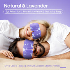 BeHoomi warm eye compress on eyes demonstrates comforting warmth for relaxation.