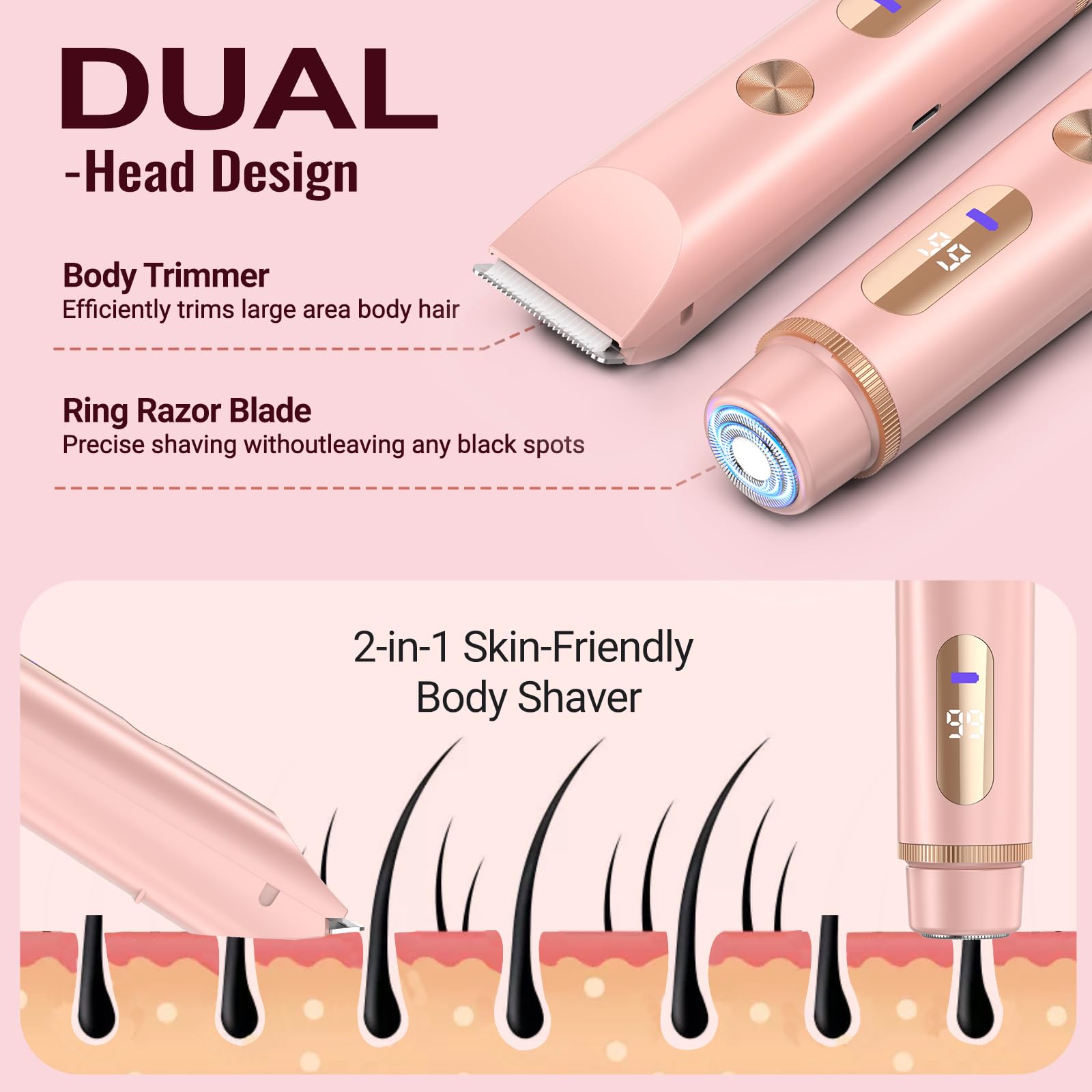 Beidouna USB-C fast-charge ensures quick top-ups for on-the-go grooming sessions.