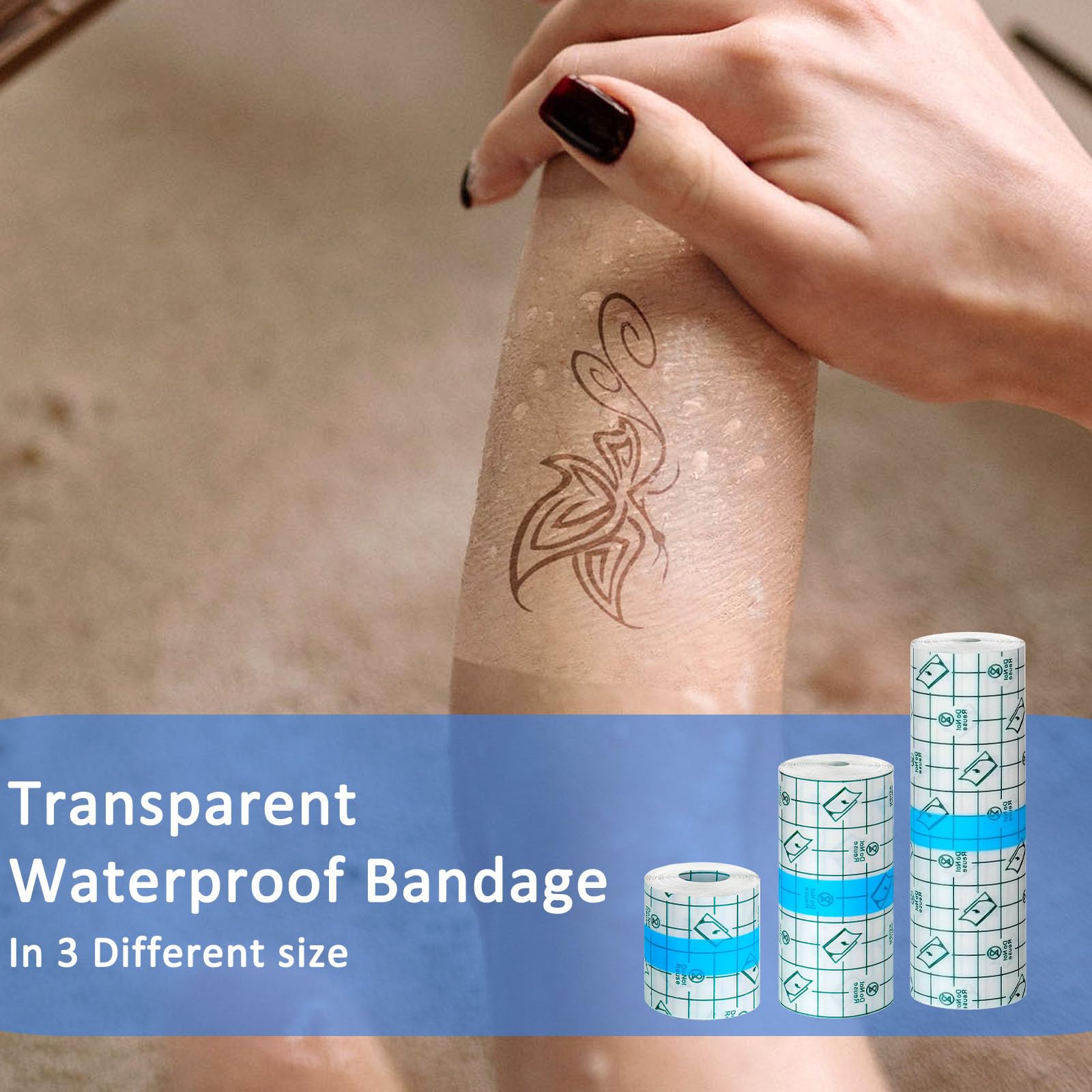 Beieverluck packaging shows a 24-roll set for flexible tattoo aftercare options.