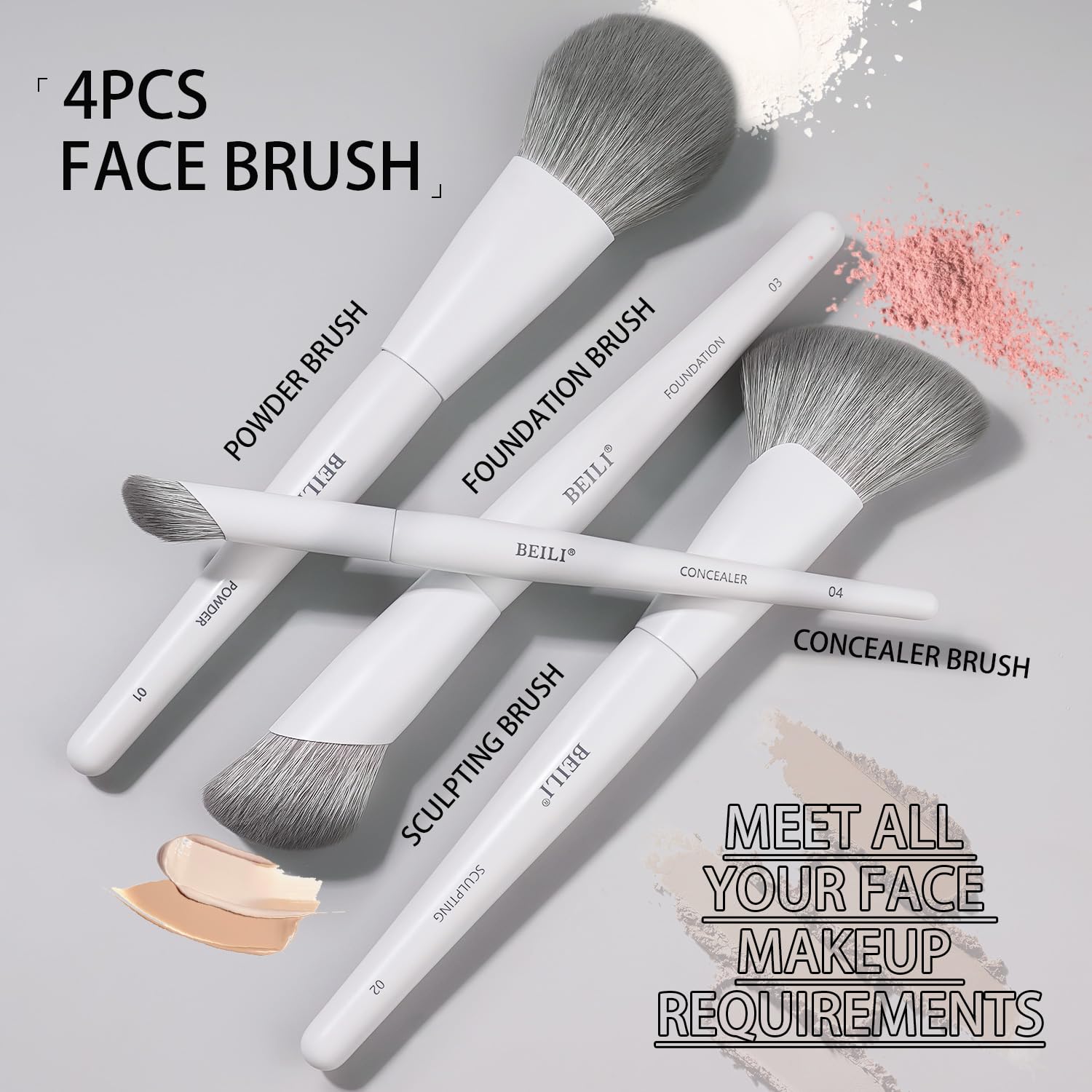 BEILI white concealer brush for patch-free coverage and smooth blending.