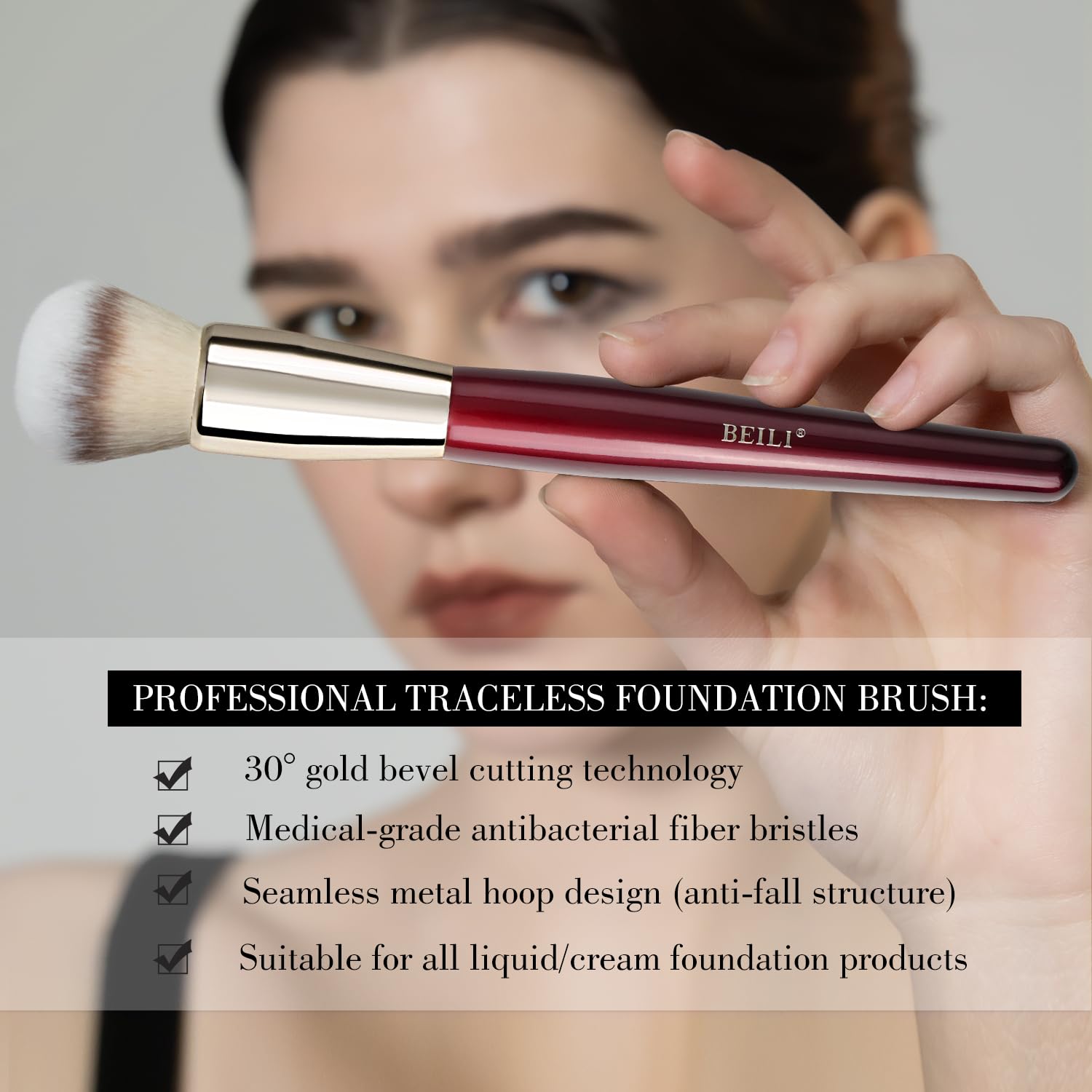 BEILI vegan fiber brushes show ultra-soft texture for smooth powder application.