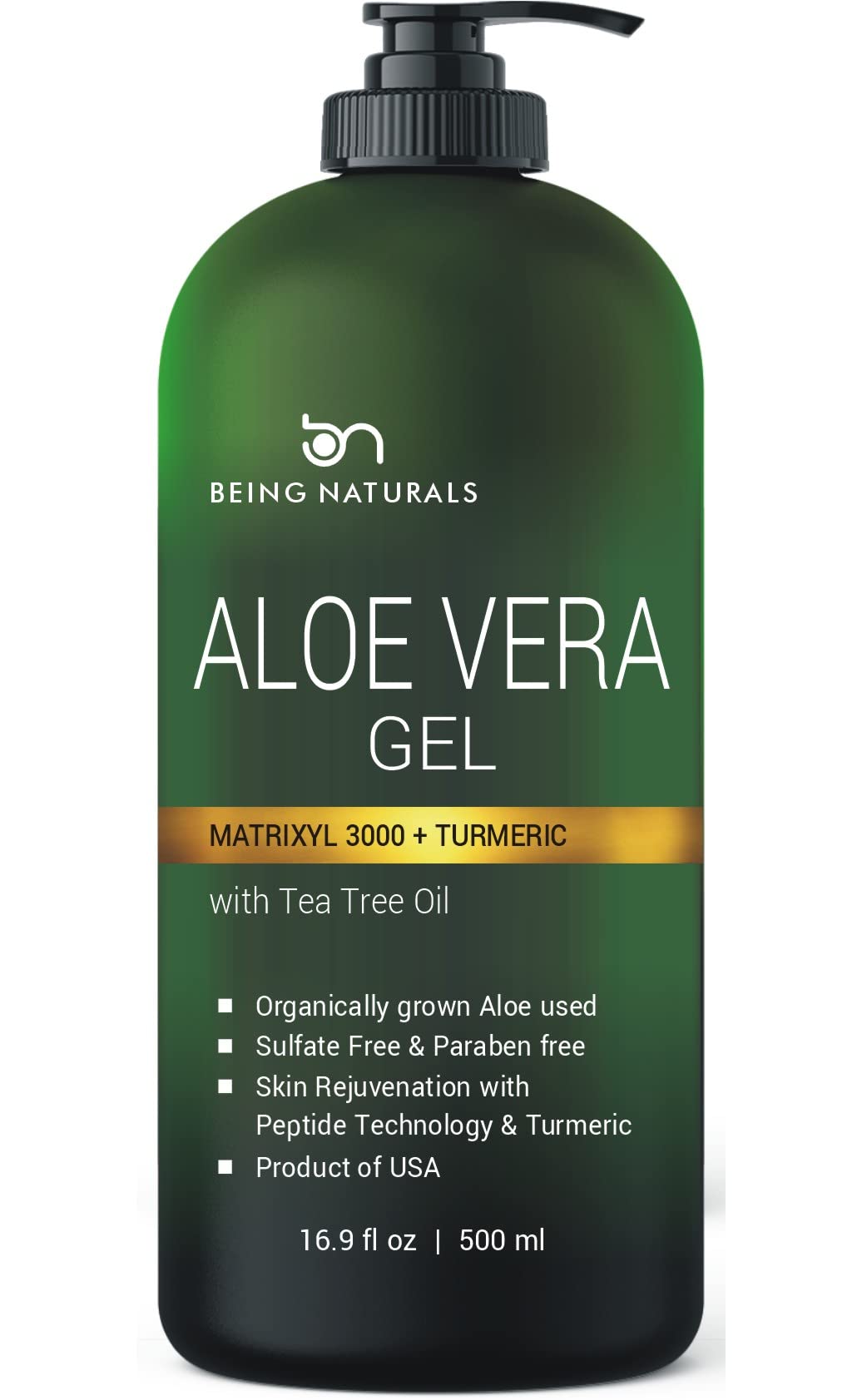 Being Naturals Aloe Gel bottle pouring to show quick-absorb hydration benefits.
