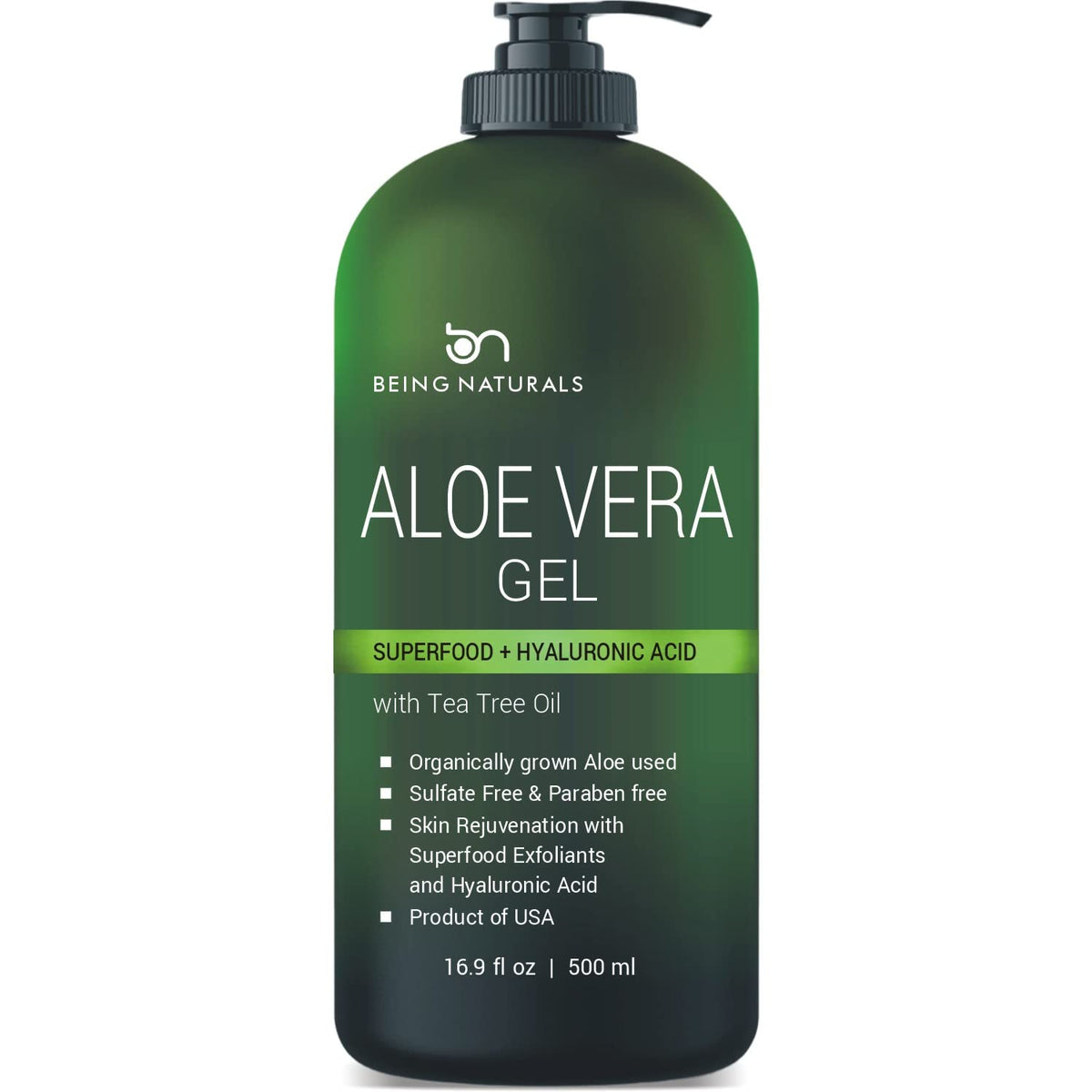 Being Naturals Aloe Gel bottle pour shows quick-absorbing moisturizer