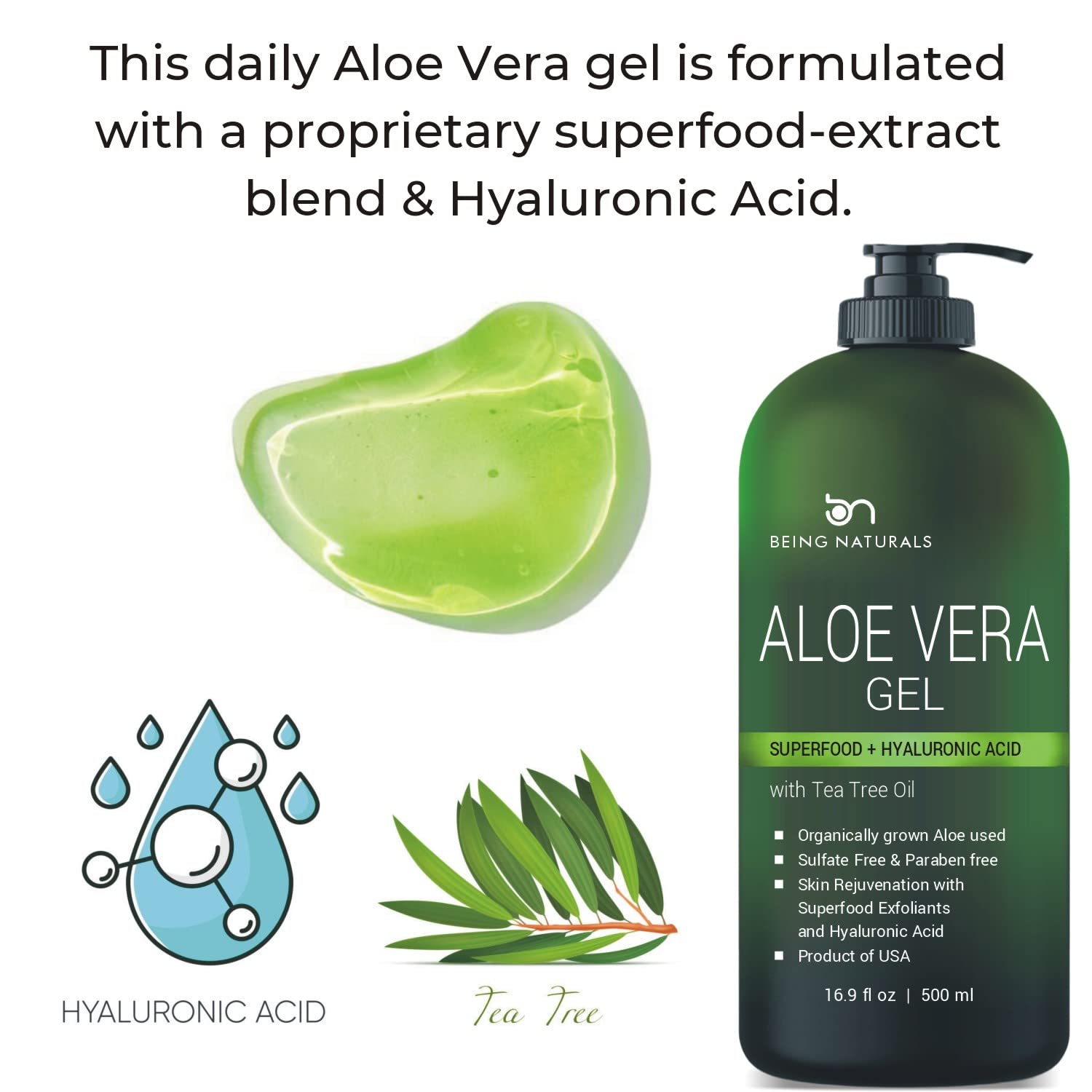 Being Naturals Aloe Gel with hyaluronic acid for hydration