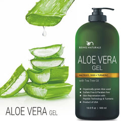 Aloe gel with peptides and turmeric highlights skin-renewal support visually.