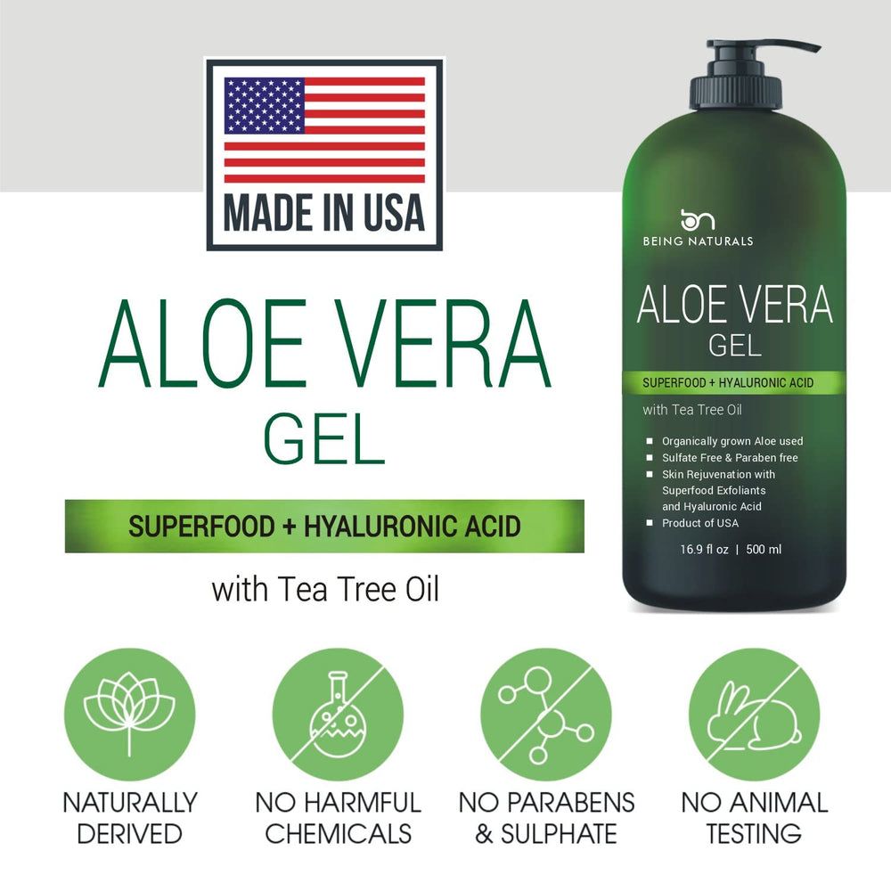 Being Naturals Aloe Gel label front highlights pure organic formula