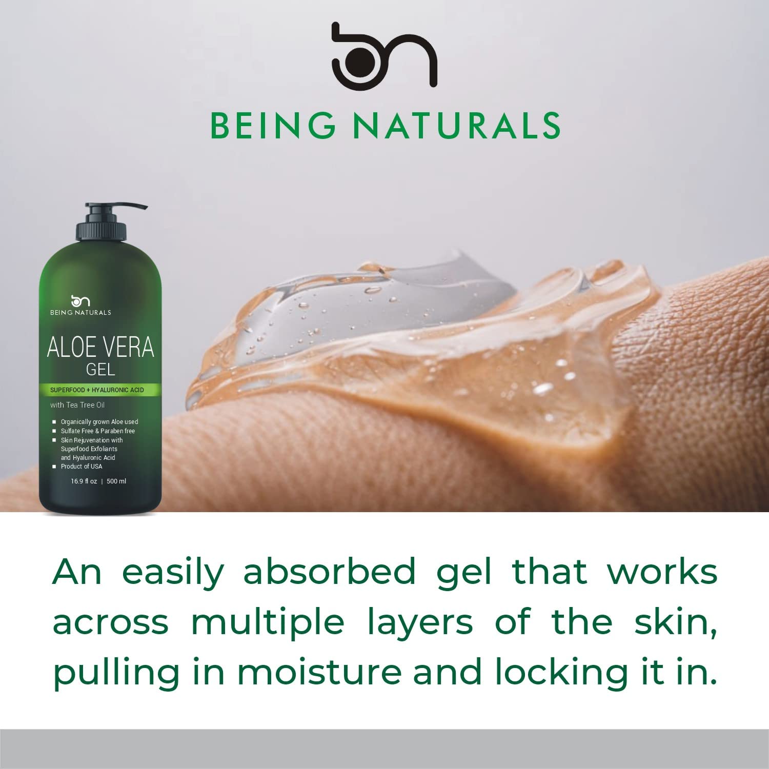 Being Naturals Aloe Gel made in USA ensuring purity