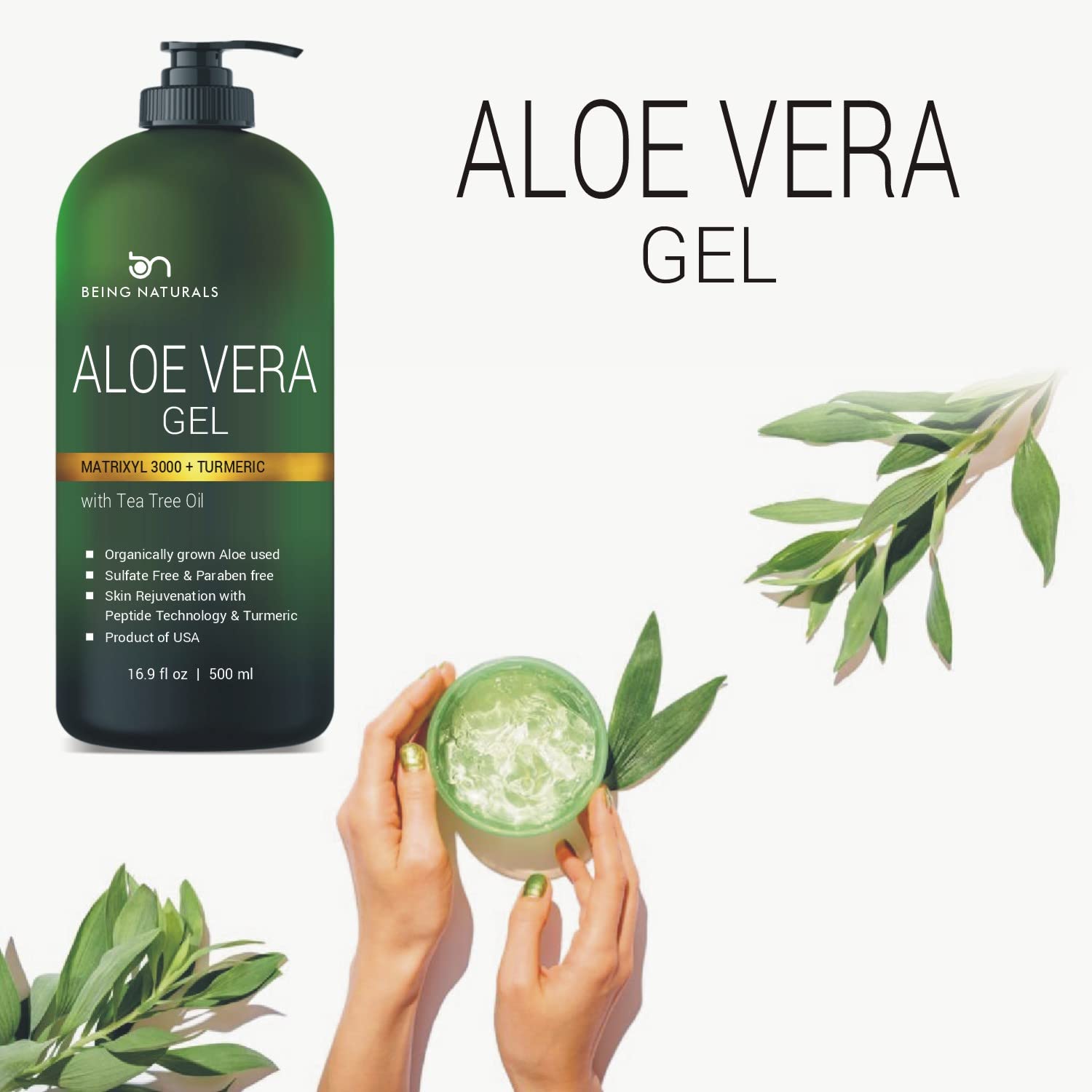 Being Naturals Aloe Gel with tea tree oil for gentle skin care.