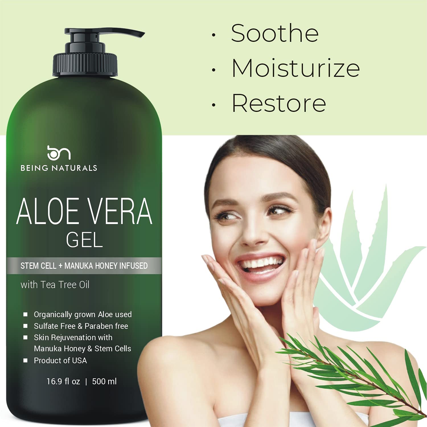 Being Naturals Aloe Vera Gel bottle closed shows premium, mess-free storage.