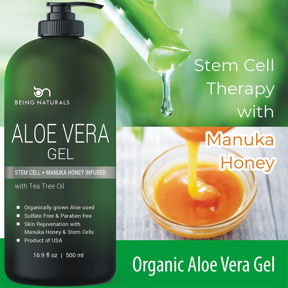 Being Naturals Aloe Vera Gel Manuka honey swirl suggests soothing care.