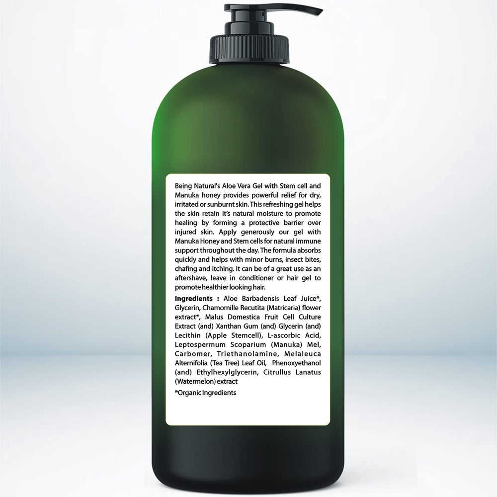 Being Naturals Aloe Vera Gel organic leaf closeup highlights pure aloe.