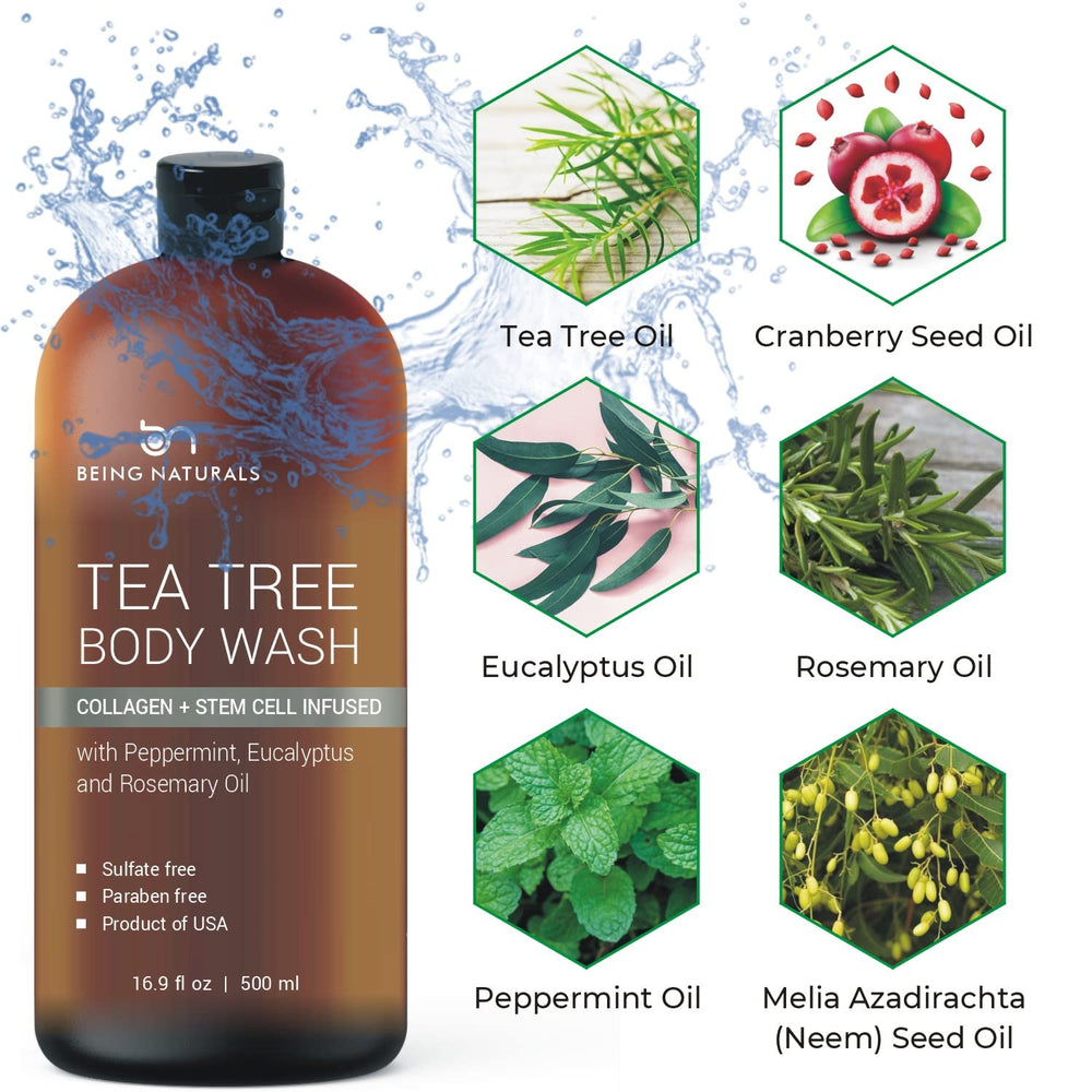 Being Naturals Tea Tree Oil ingredient closeup signals natural cleansing for acne-prone skin