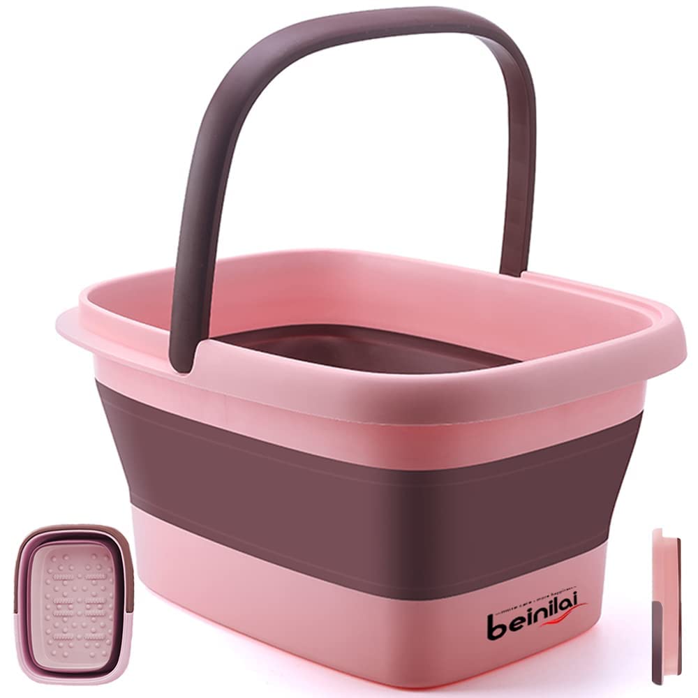 Beinilai collapsible foot bath with foldable design in pink for compact storage and travel.