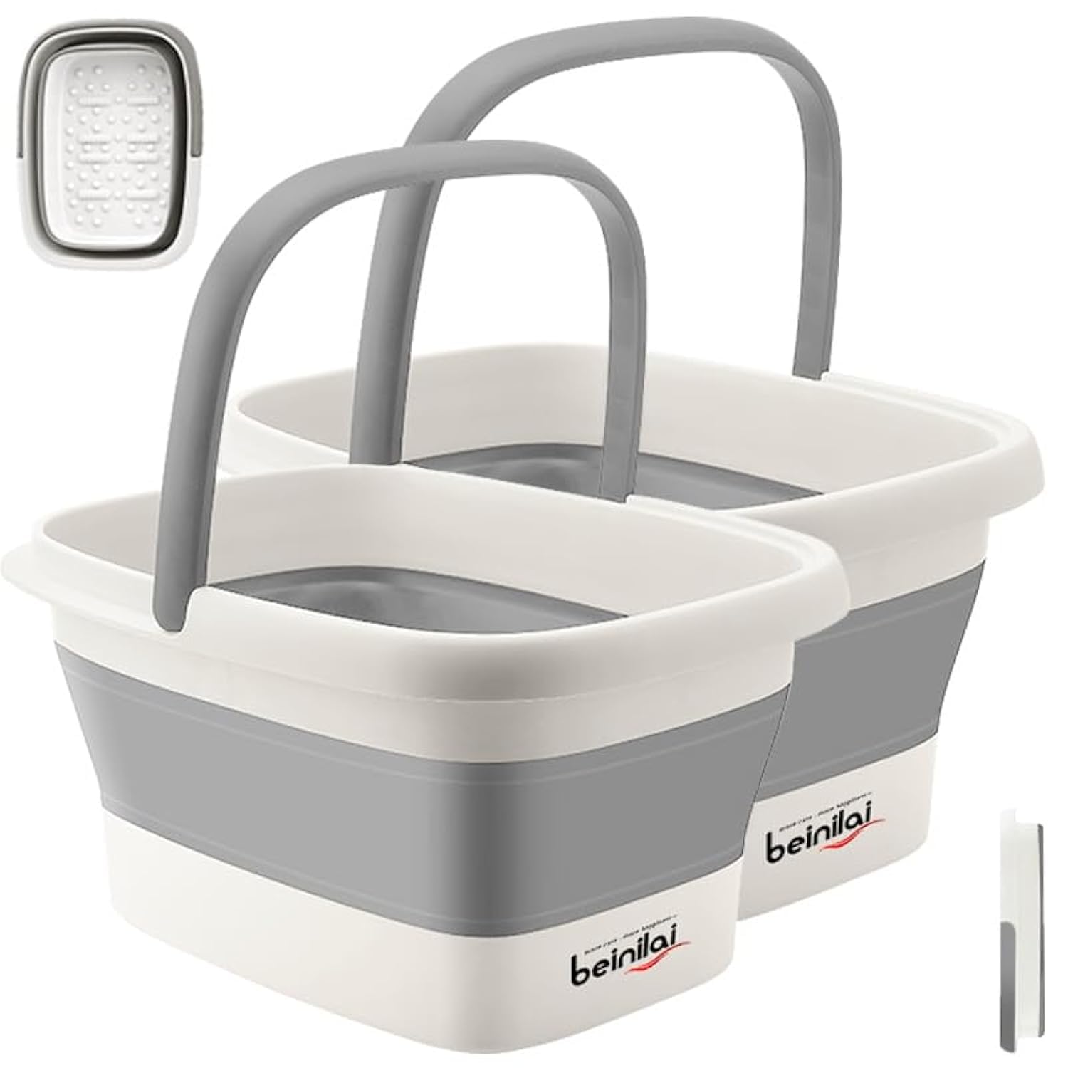 Beinilai collapsible foot bath folded for compact storage and travel convenience.