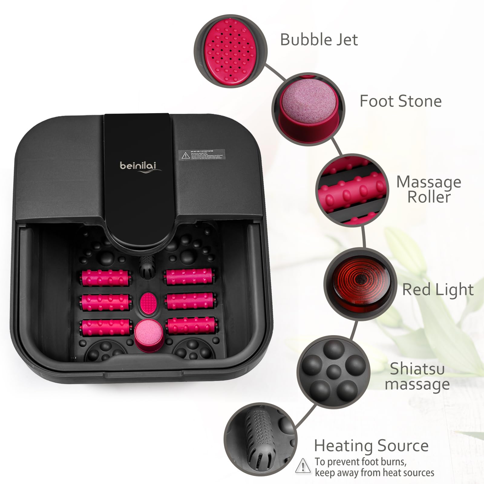 Beinilai collapsible foot spa shows bubble jets for soothing massage