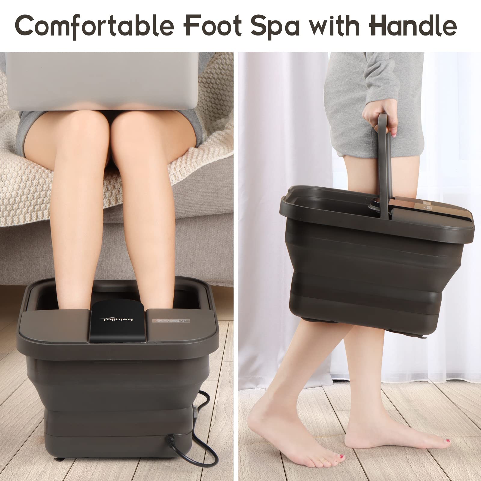 Beinilai collapsible foot spa includes red light for warmed spa ambiance