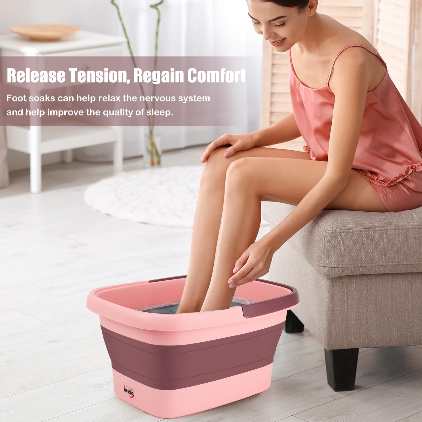 Beinilai foot bath basin extended to 11 inches for comfortable soaking.