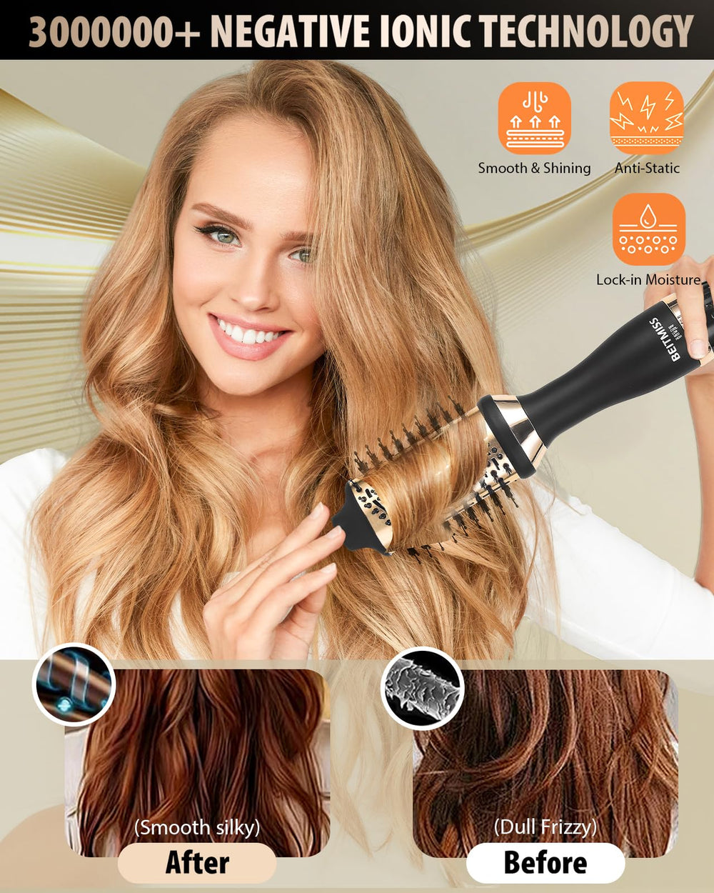 BEITMISS 360° vent design speeds drying and lifts roots during styling.