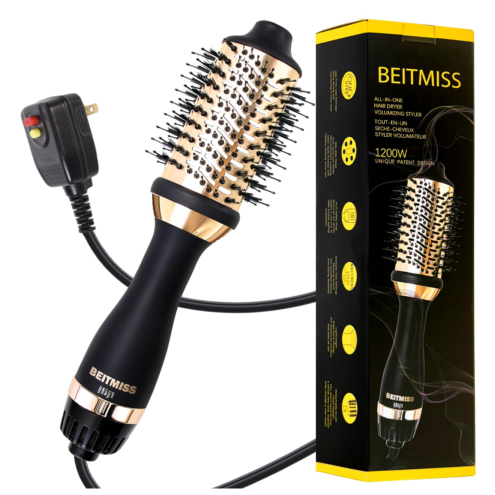 BEITMISS Blow Hair Dryer Brush with oval barrel delivers smooth styling and root lift.