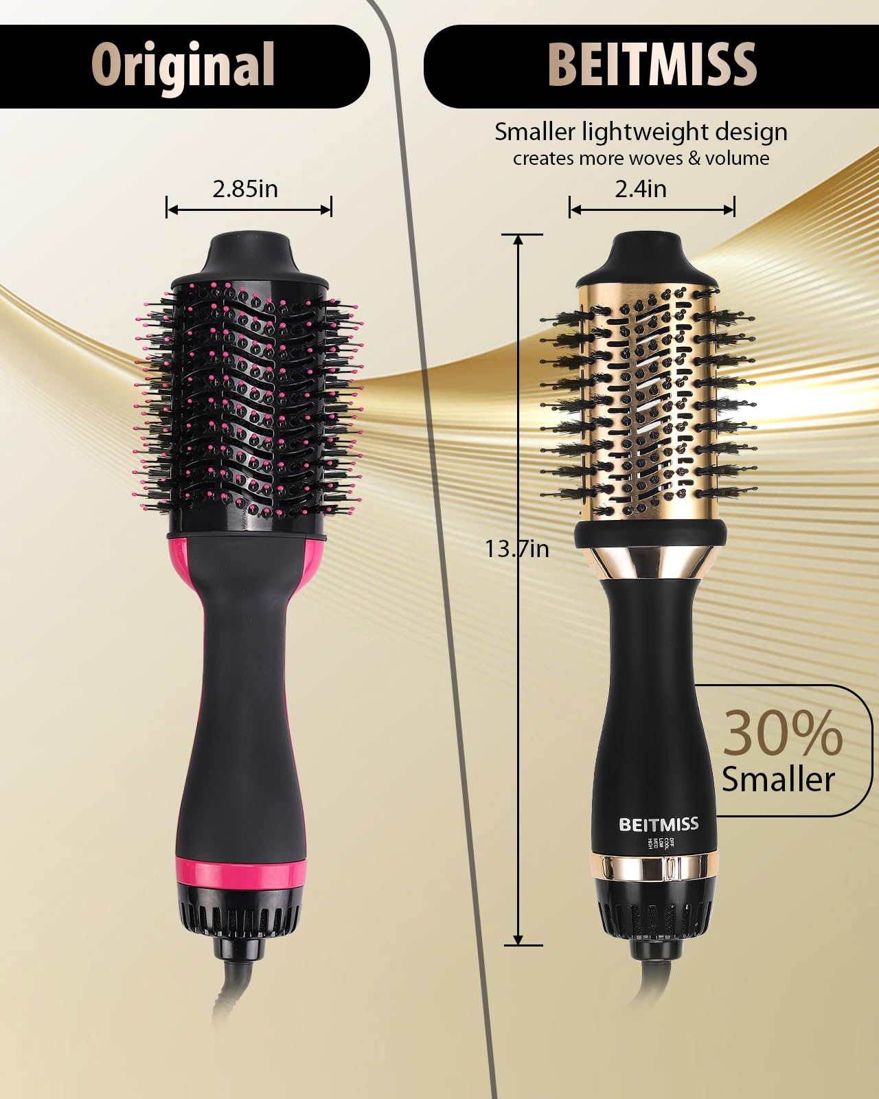 BEITMISS patent bristle design helps detangle knots and add lift.