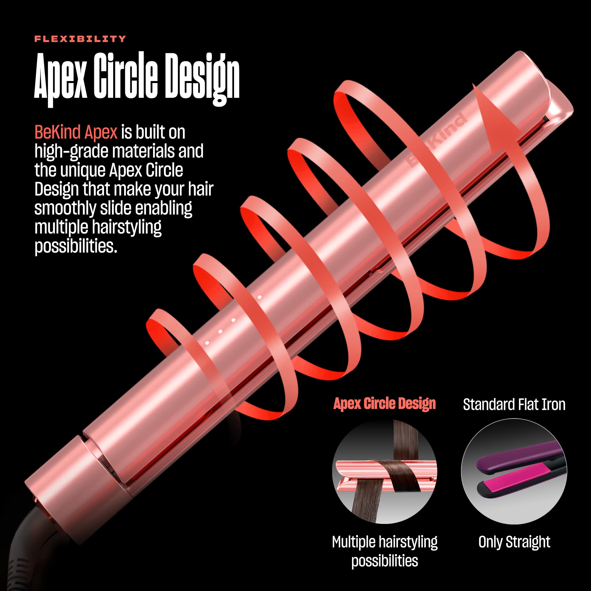 Bekind Apex PTC heating technology close-up highlights fast, stable heat for safer styling