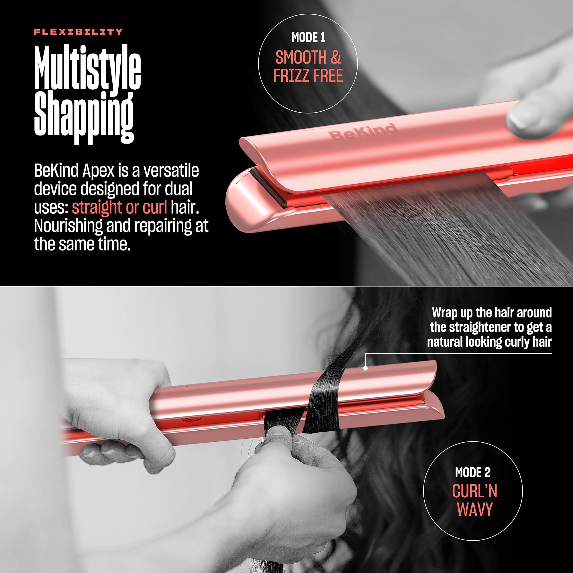 Bekind Apex straight and curl in action shows versatile styling possibilities