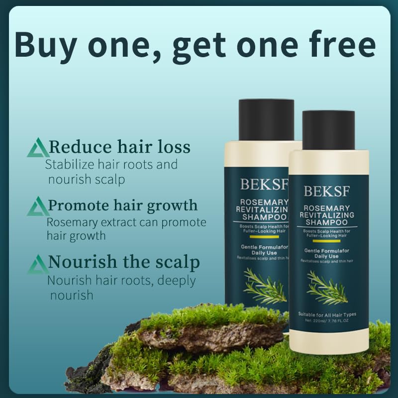 BEKSF Rosemary Shampoo close-up showing scalp oil control for refreshed hair.