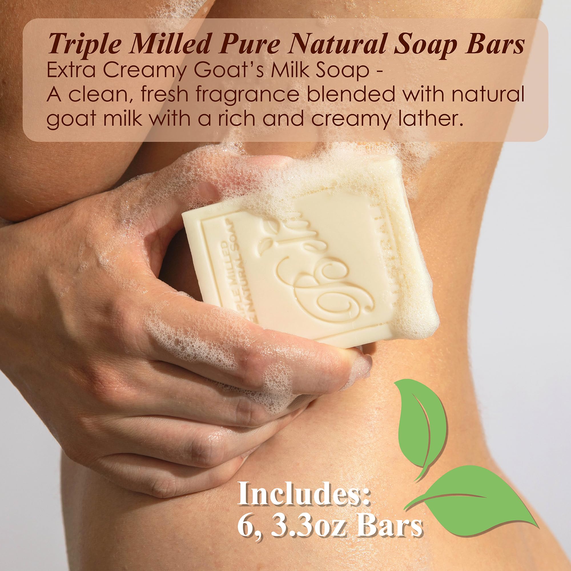 BELA Goat Milk Soap closeup creamy lather highlighting premium triple-milled texture.