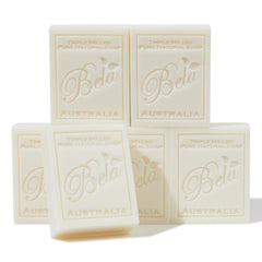 BELA Extra Creamy Goat Milk Soap pack of six bars for versatile hand, face, and body use.