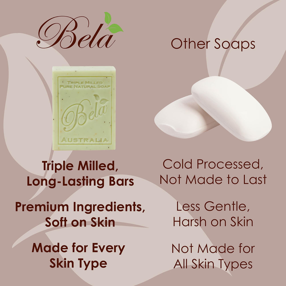 BELA Goat-milk soap rich-lather showcases creamy texture ideal for hands and face.