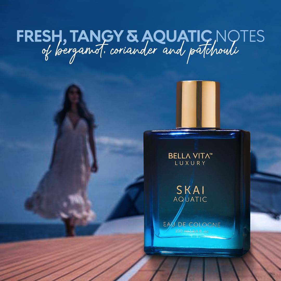 Bellavita Luxury SKAI Aquatic closeup emphasizes bergamot and pink pepper notes for energetic mornings.