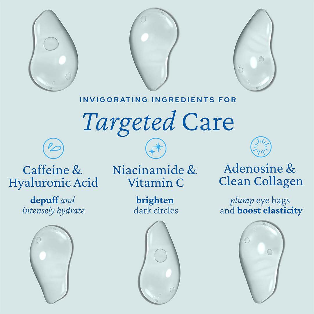 Caffeine, niacinamide, and vitamin C in Belif Aqua Bomb Cooling Eye Gel for brightening and puffiness care.