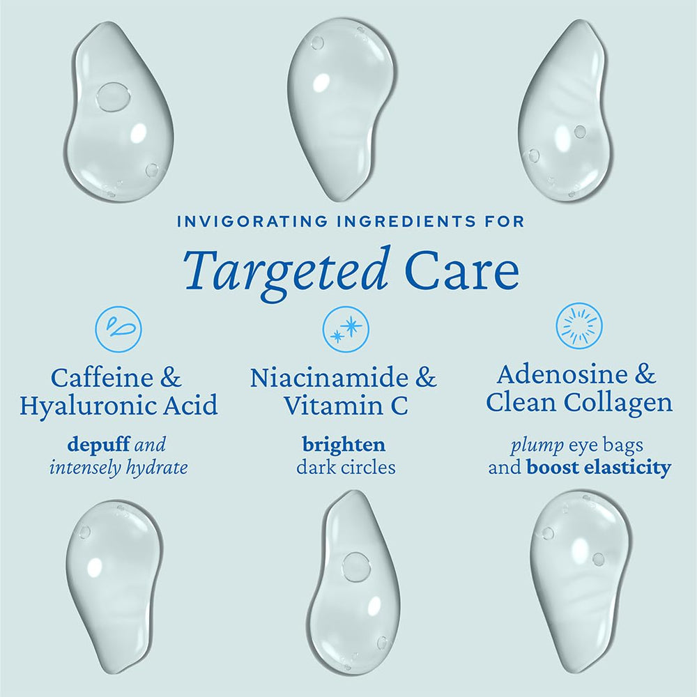 Caffeine, niacinamide, and vitamin C in Belif Aqua Bomb Cooling Eye Gel for brightening and puffiness care.