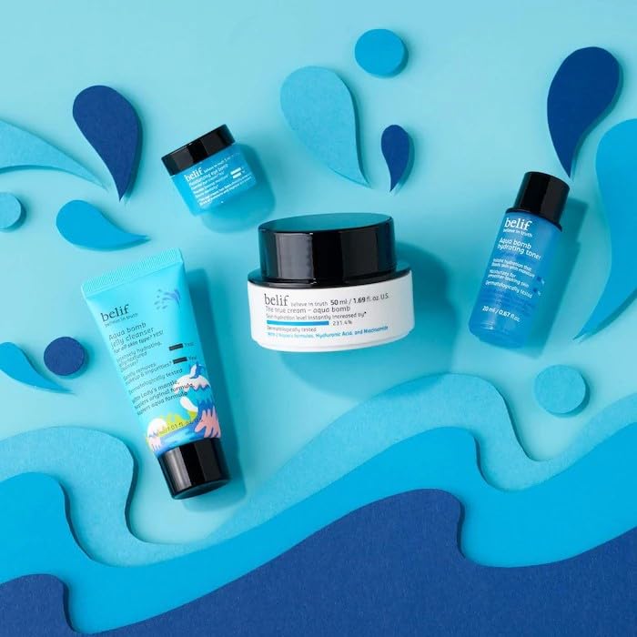 Belif Aqua Bomb Cream jar provides quick-absorbing hydration for plump skin.