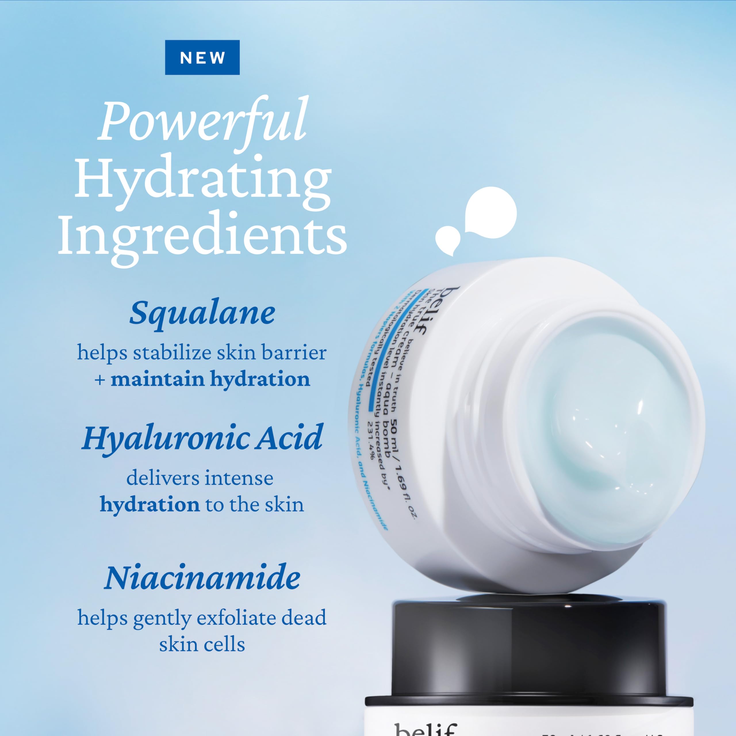 belif Aqua Bomb Niacinamide feature smooths texture and evens tone