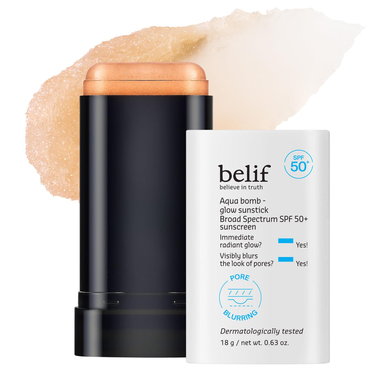 belif Aqua Bomb Niacinamide Sunscreen Stick packaging shows compact on-the-go UV protection