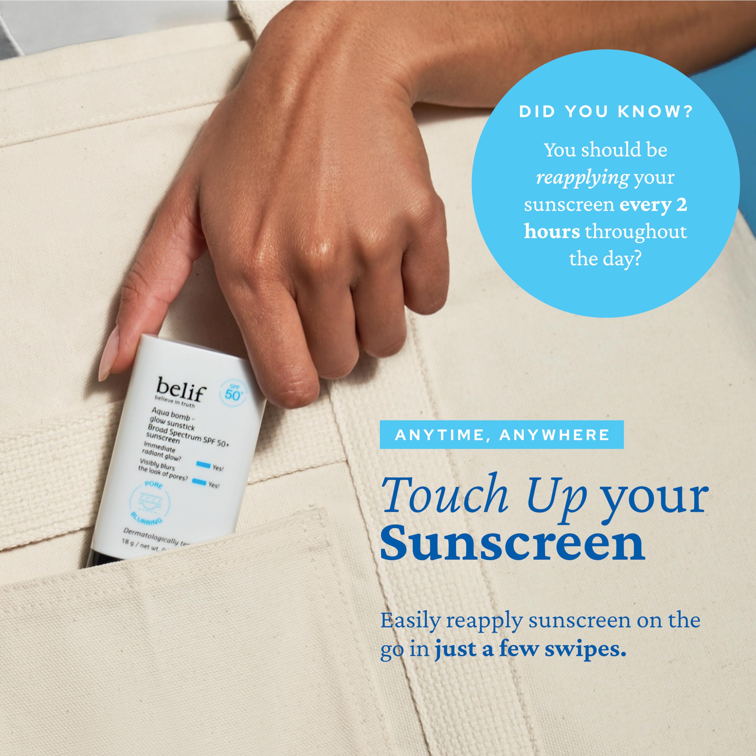 belif Aqua Bomb Niacinamide Sunscreen Stick SPF50 PA++++ badge on cap