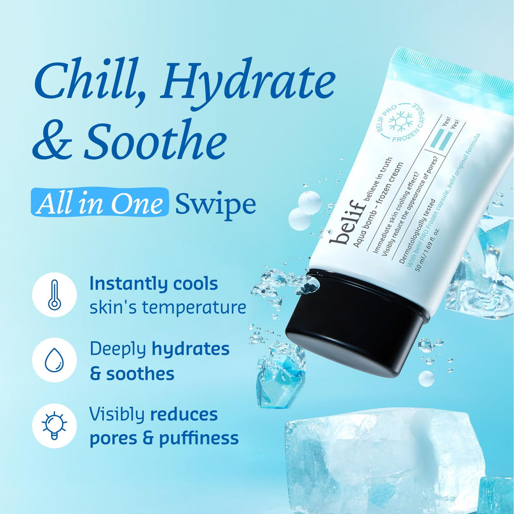 belif Aqua Bomb puffiness refinement – visible depuffing after a single use.
