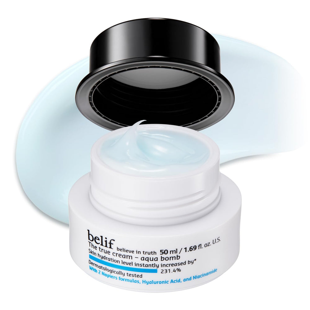belif Aqua Bomb rapid hydration in action showing early plumpness and cooling gel