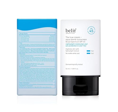 belif Aqua Bomb SPF45 sunscreen on skin shows no white cast