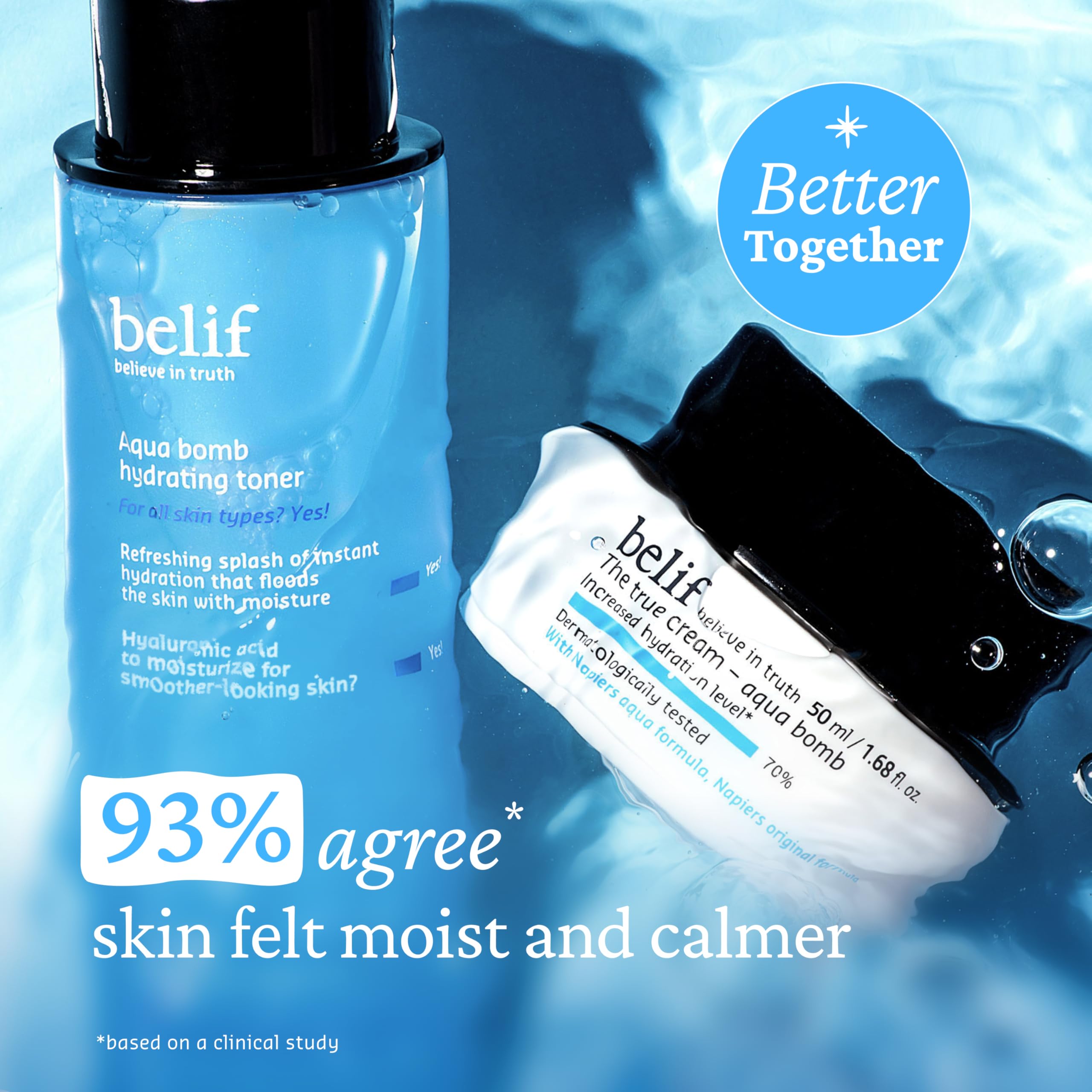 belif aqua bomb toner cooling effect image conveys refreshing soothing sensation