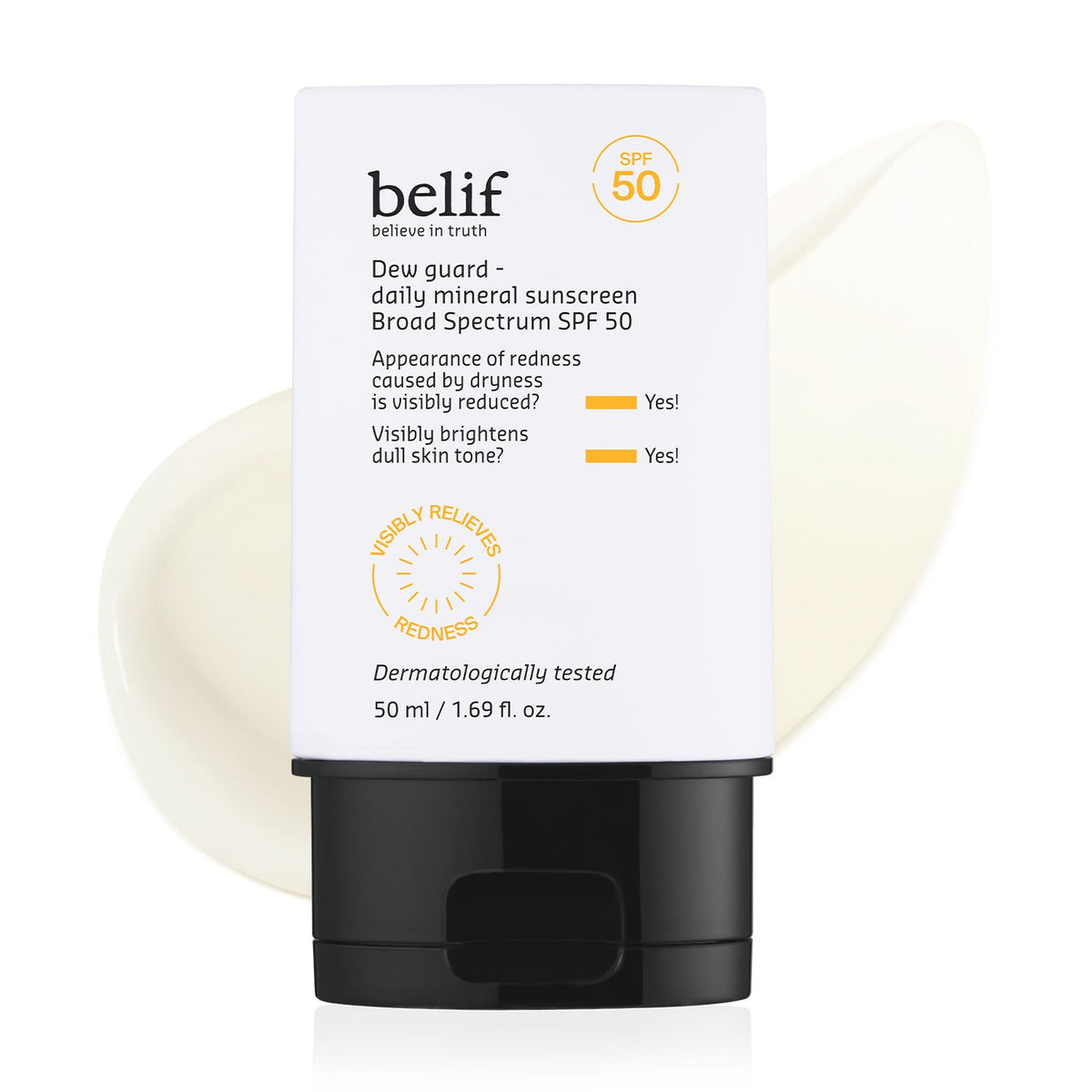 Belif Dew Guard bottle pour shows mineral sunscreen with SPF50 daily protection.