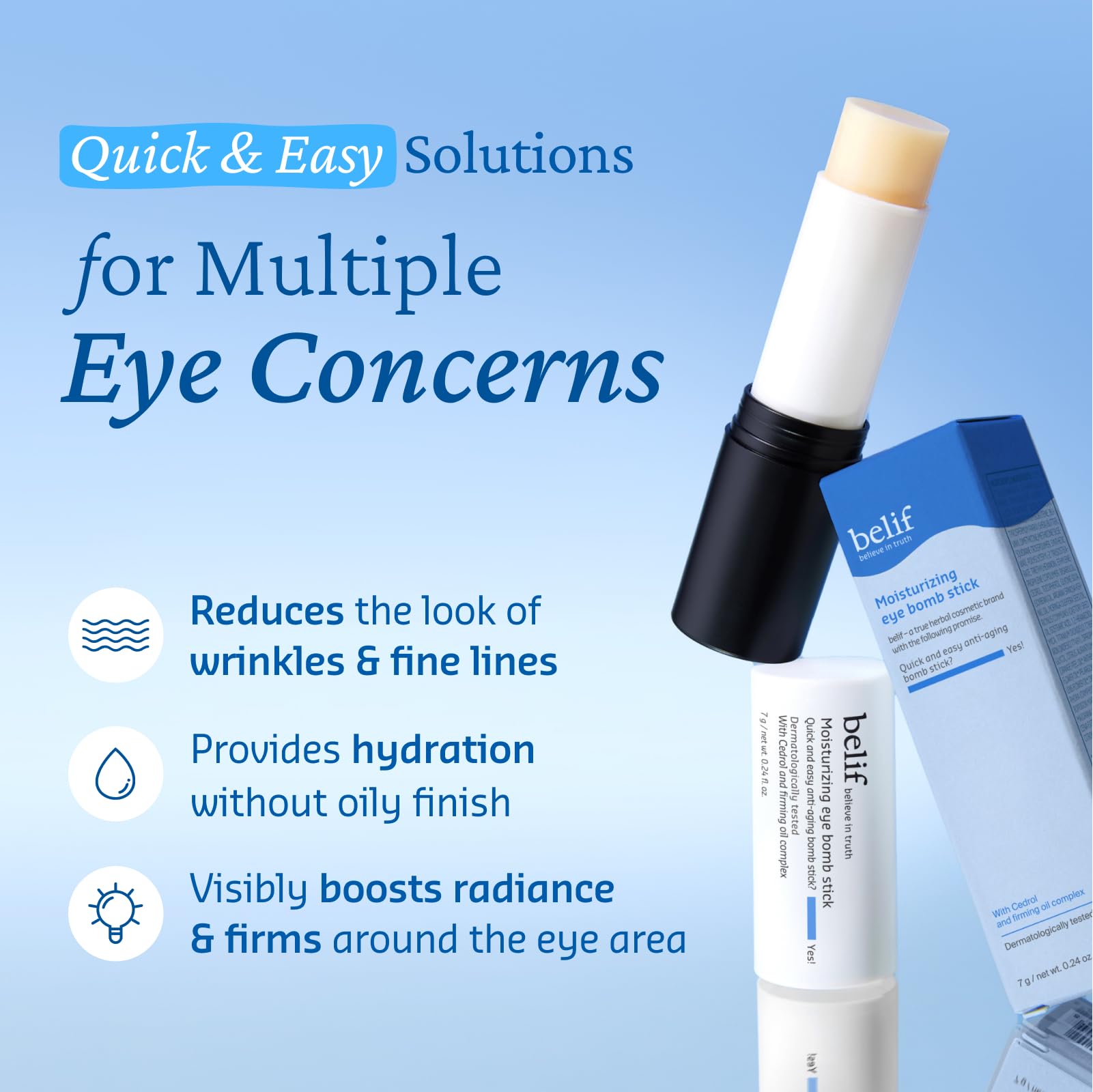 belif Moisturizing Eye Bomb Stick close-up reveals silky texture and cooling sensation