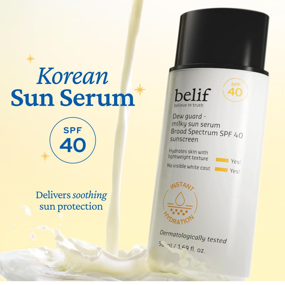 Belif Milky Niacinamide Sunscreen application close-up highlighting smooth, non-tacky finish.