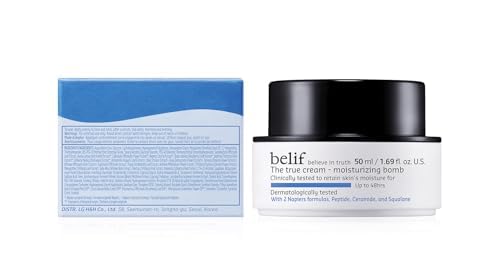 belif Moisturizing Bomb packaging close-up with herbal skincare branding.